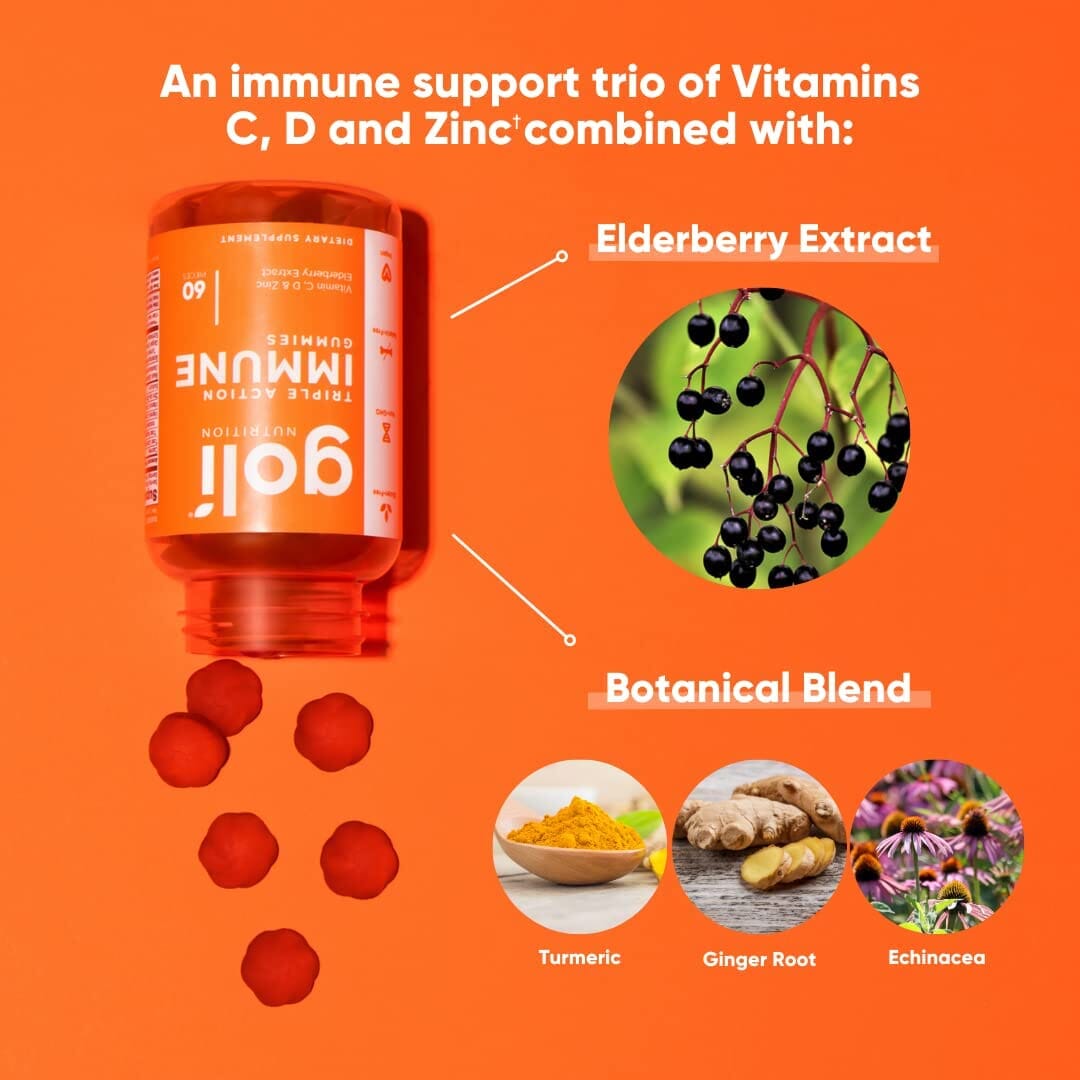 Goli triple action immune gummies with vitamin C, D, and zinc for immune support