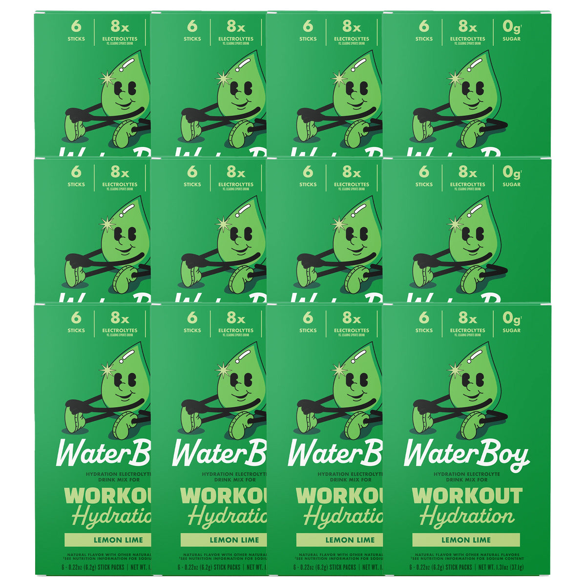 Waterboy Workout Hydration Electrolyte Drink Mix - 10 Sticks (Lemon Lime)