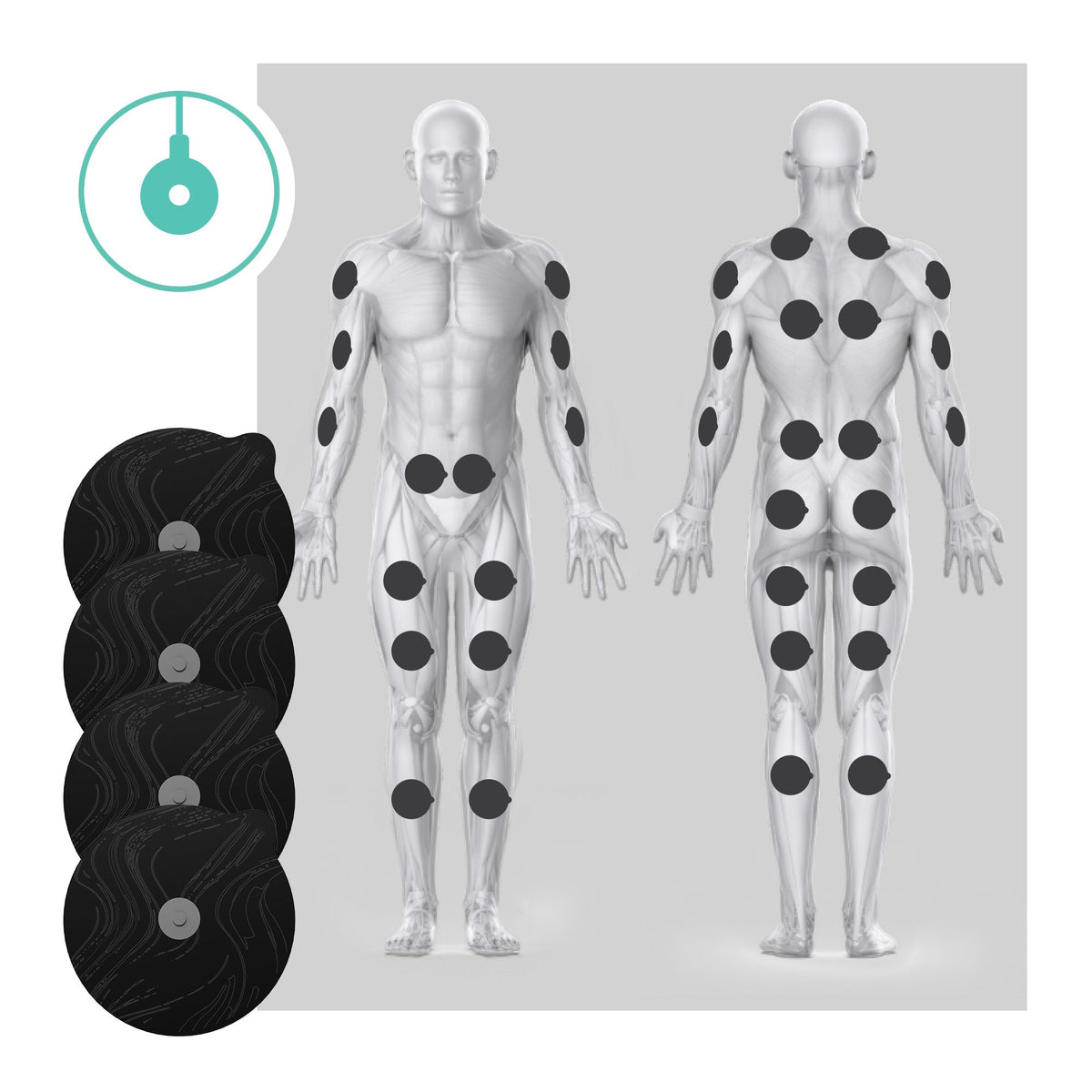 Chirp Halo Small Spot Pad Set placement guide for targeted muscle therapy