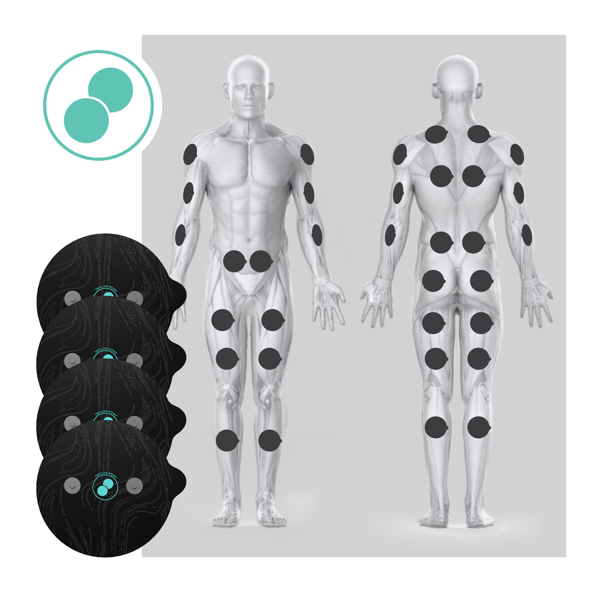 Chirp Halo Trigger Point Pad Set placement guide for upper back therapy
