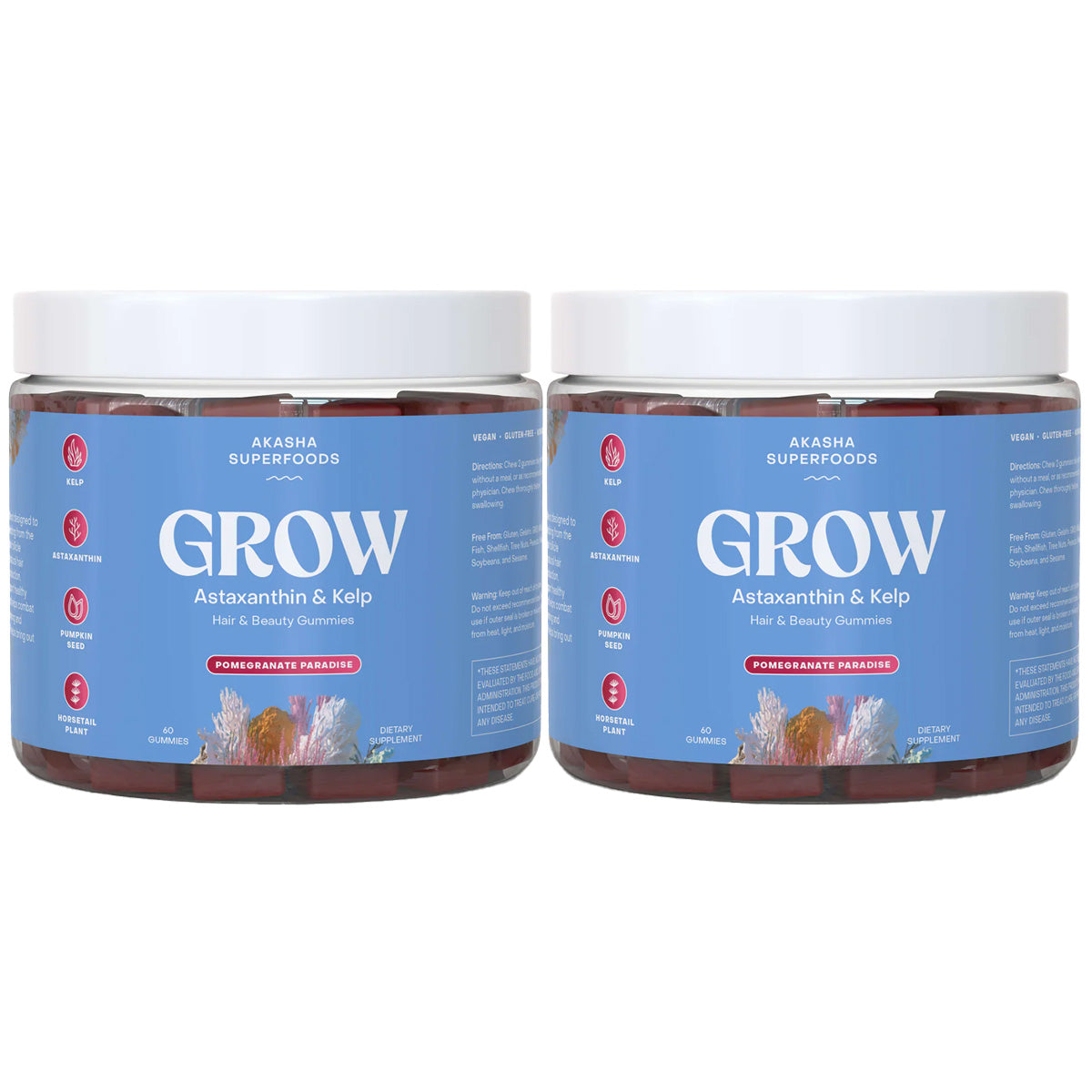 Akasha Superfoods GROW Astaxanthin & Kelp Hair & Beauty Gummies (2 Pack)