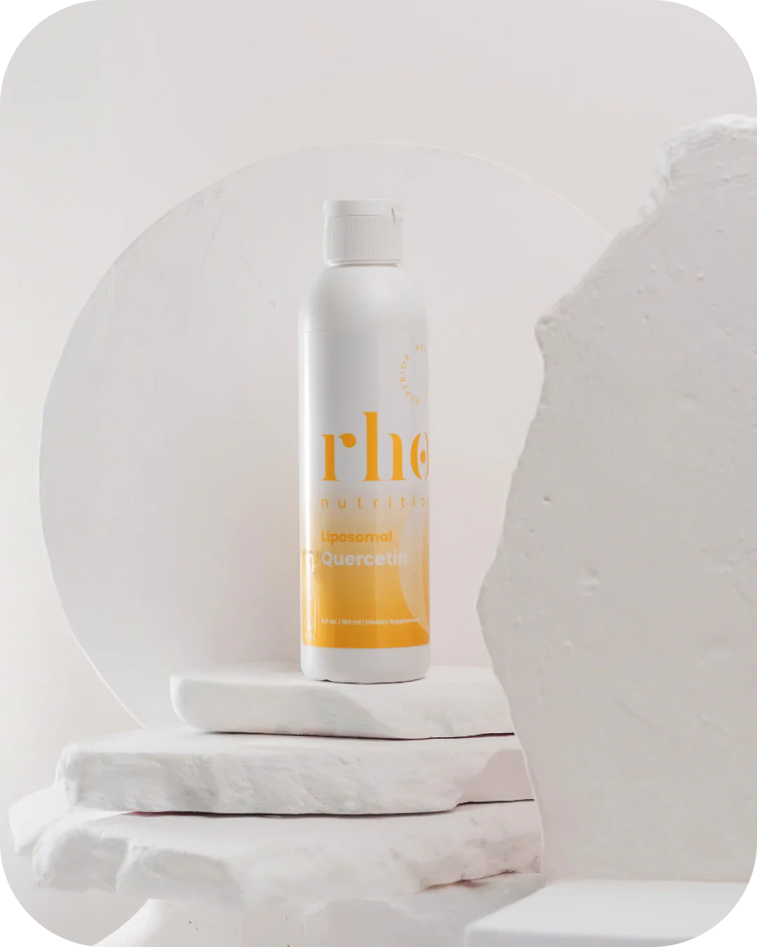 Rho Nutrition Liposomal Quercetin bottle on minimalist display