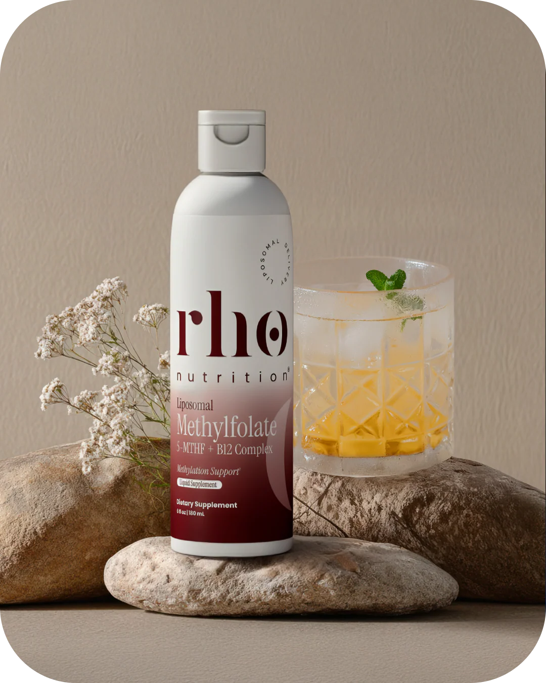 Rho Nutrition Liposomal Methylfolate 5-MTHF + B12 Complex with tropical fruit flavor