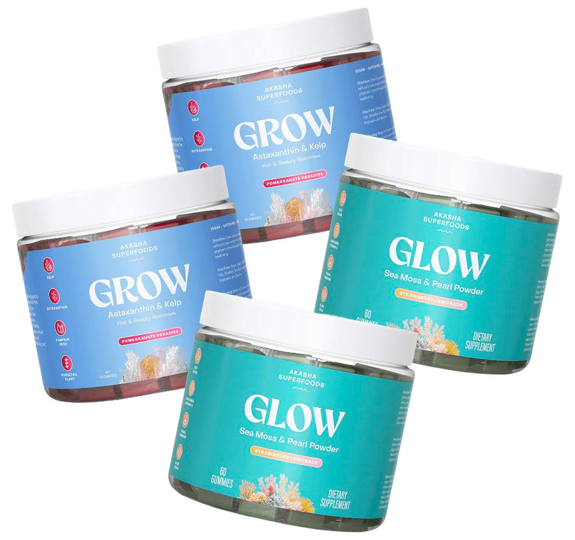 Akasha Superfoods GLOW & GROW Bundle products with Glow and Grow gummies (2 Pack) each