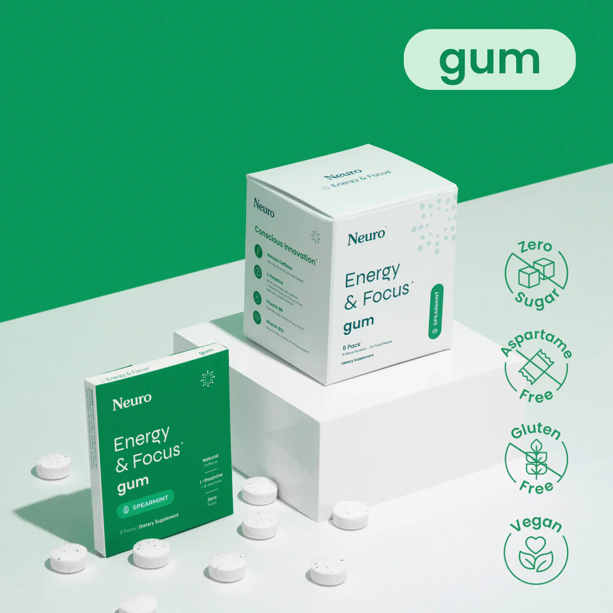 Neuro Energy & Focus™ Gum (Spearmint)