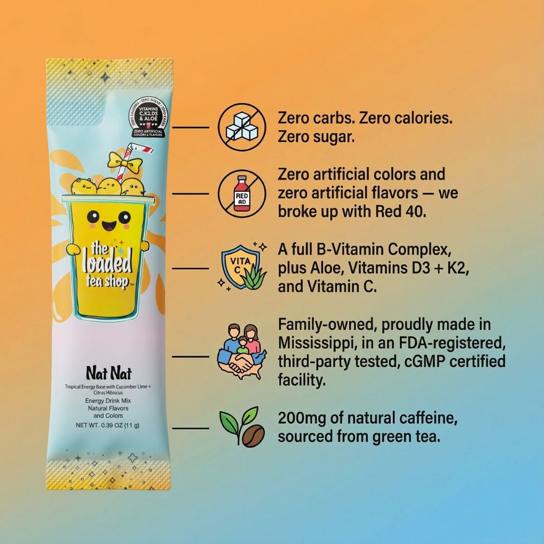 The Loaded Tea Shop Functional Energy Tea Packs drink mix with zero sugar and zero calories