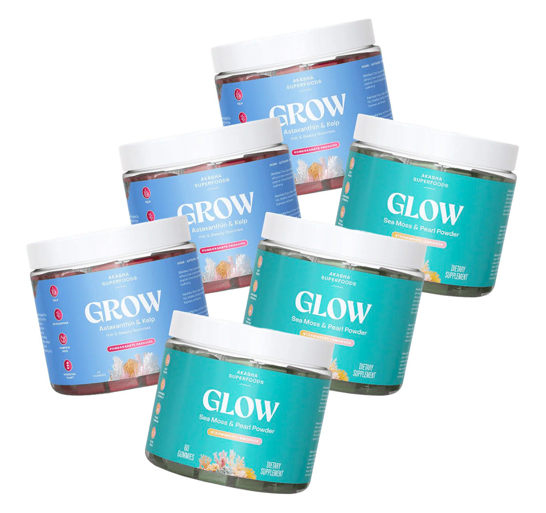 Akasha Superfoods GLOW & GROW Bundle products with Glow and Grow gummies (3 Pack) each