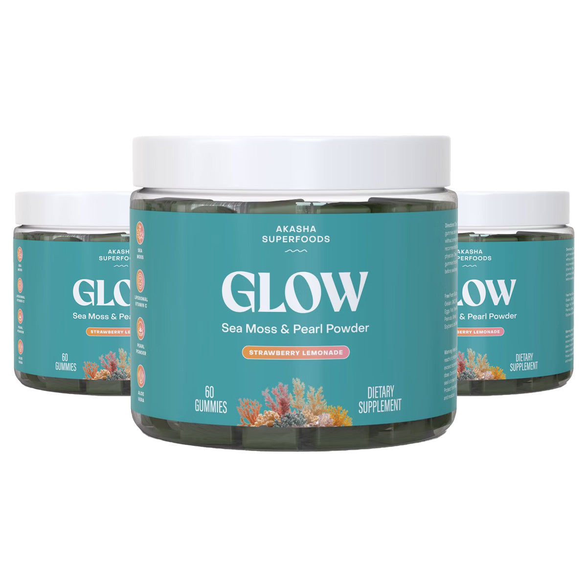 Akasha Superfoods GLOW Sea Moss & Pearl Powder Gummies (3 Pack)