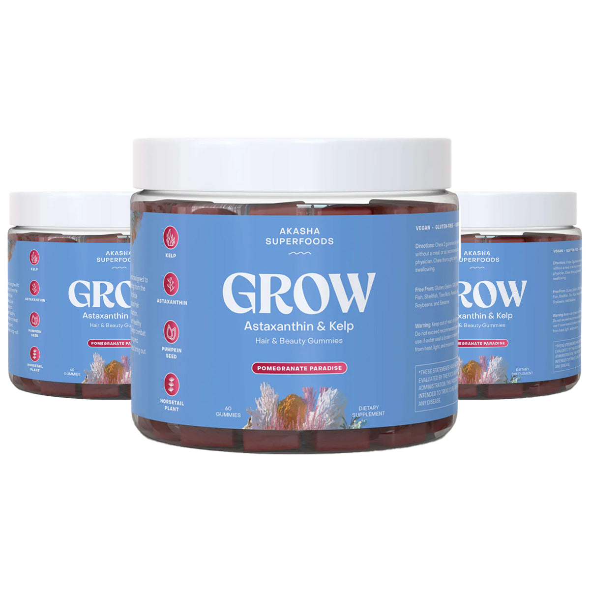 Akasha Superfoods GROW Astaxanthin & Kelp Hair & Beauty Gummies (3 Pack)