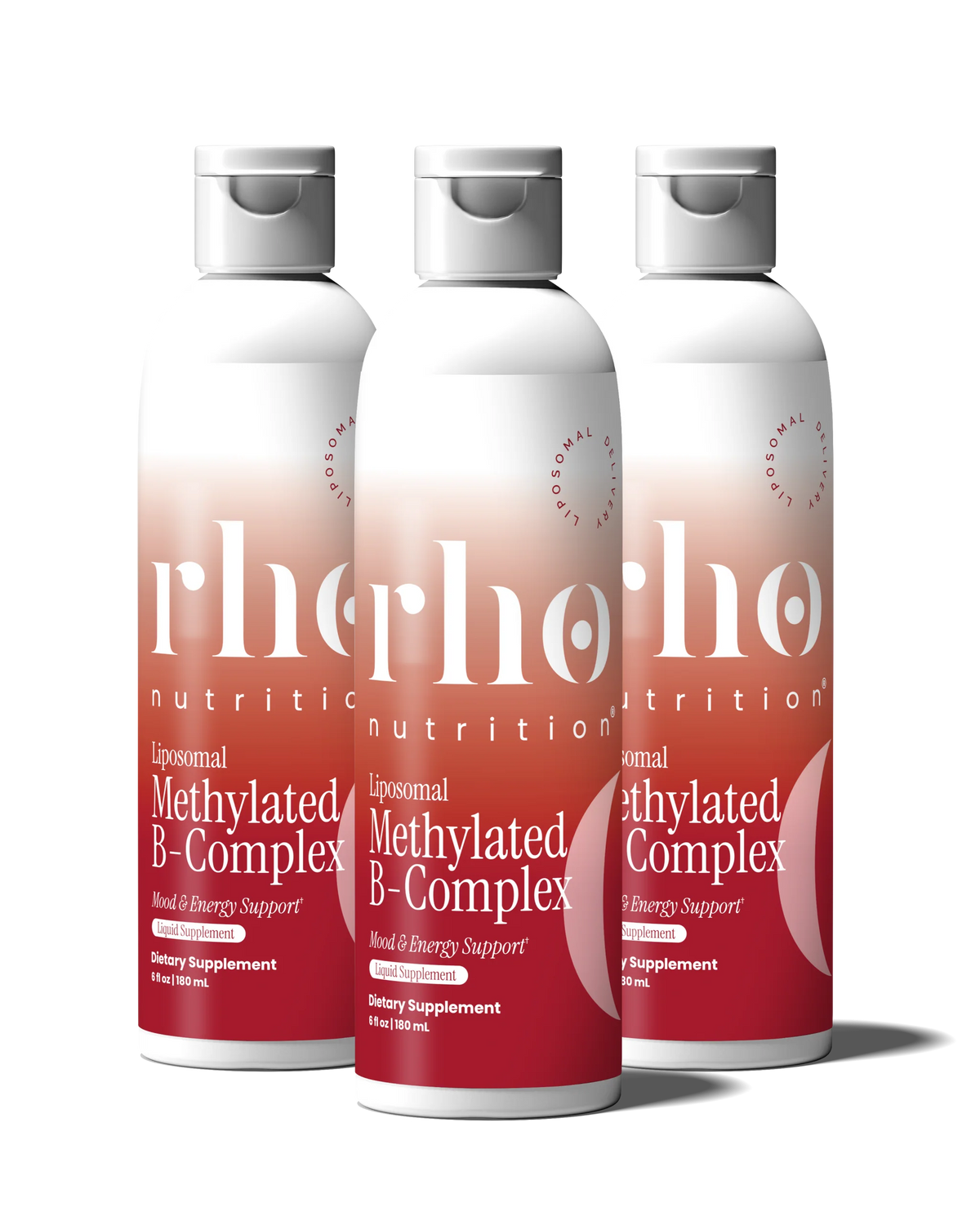 Three bottles of Rho Nutrition Liposomal Methylated B-Complex 30 Servings