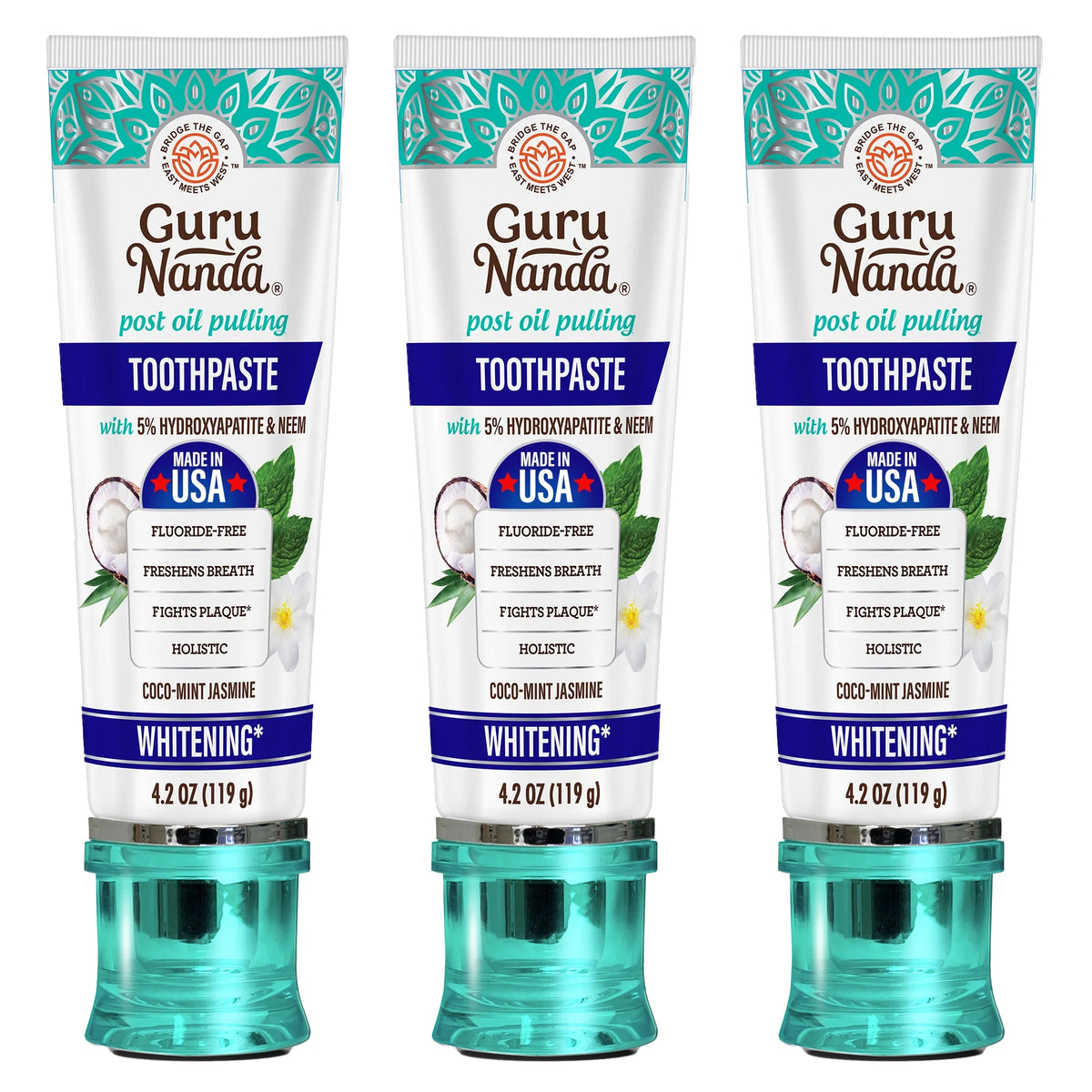 GuruNanda Fluoride Free Whitening Toothpaste w/Hydroxyapatite & Neem, 4.2 oz