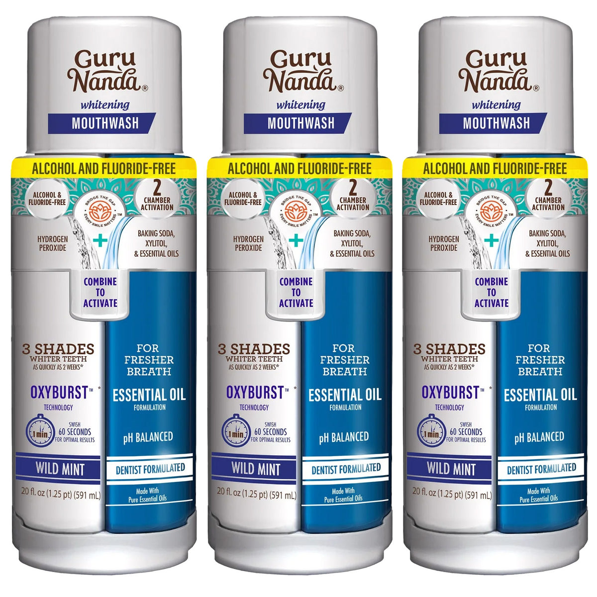GuruNanda Dual Barrel Oxyburst Whitening Mouthwash, 20 fl oz
