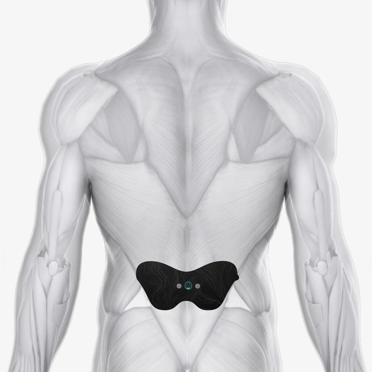 Person wearing Chirp Halo Lower Back Pad Set for lower back muscle relief