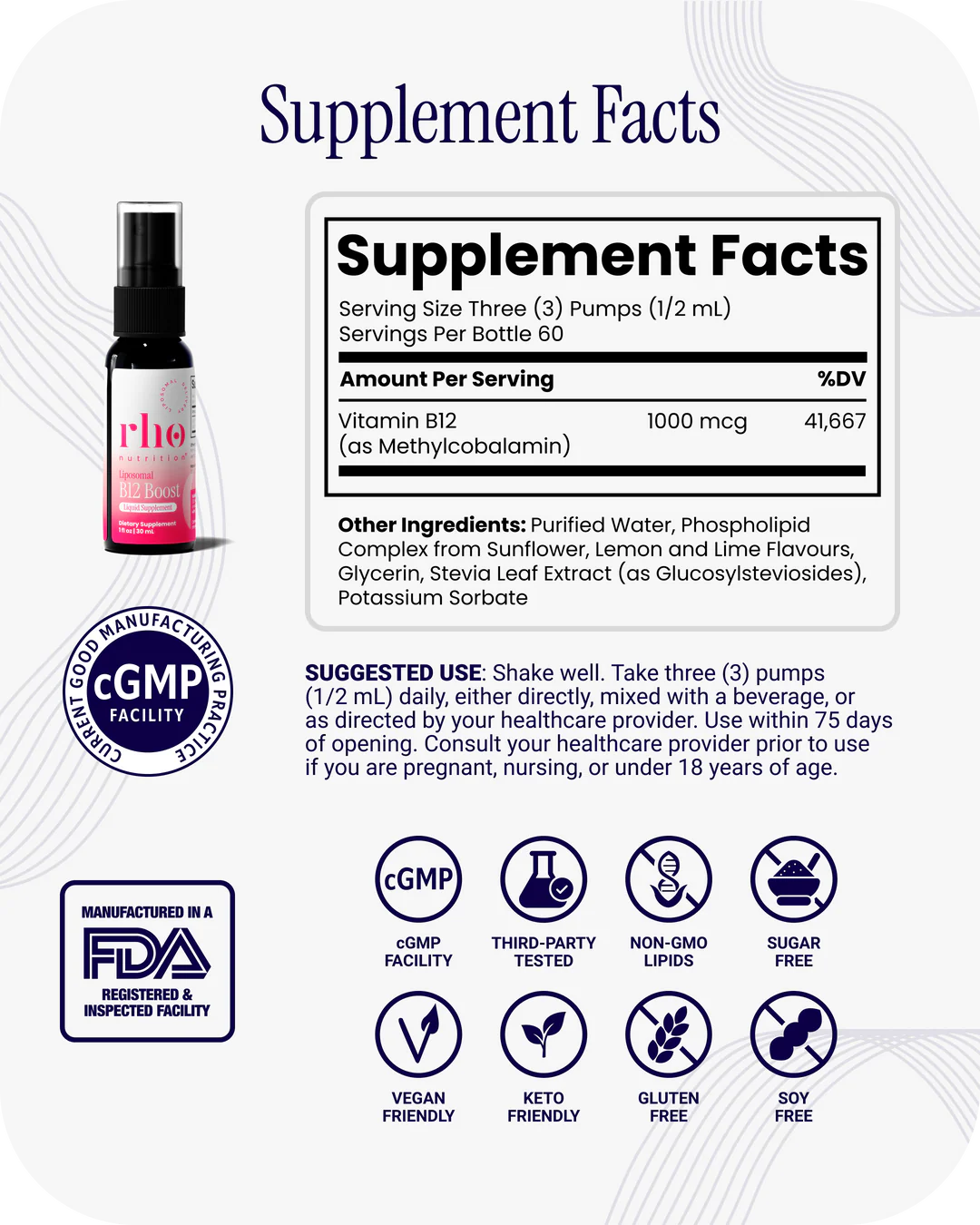 Rho Nutrition Liposomal Methyl B12 supplement facts