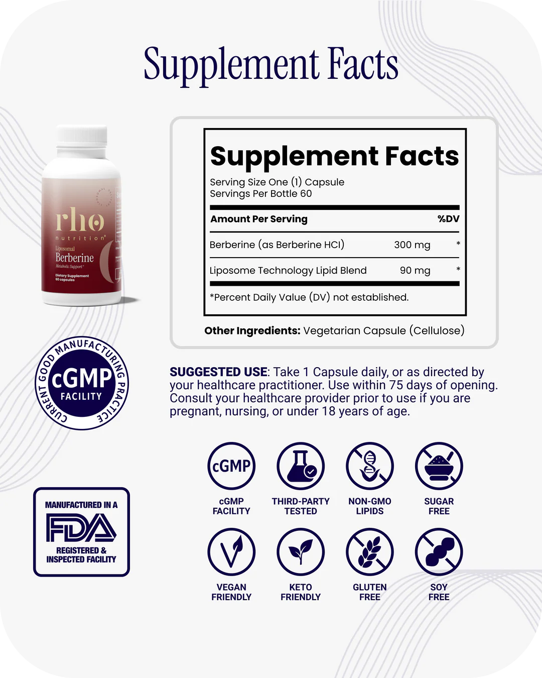 Rho Nutrition Liposomal Berberine supplement facts

