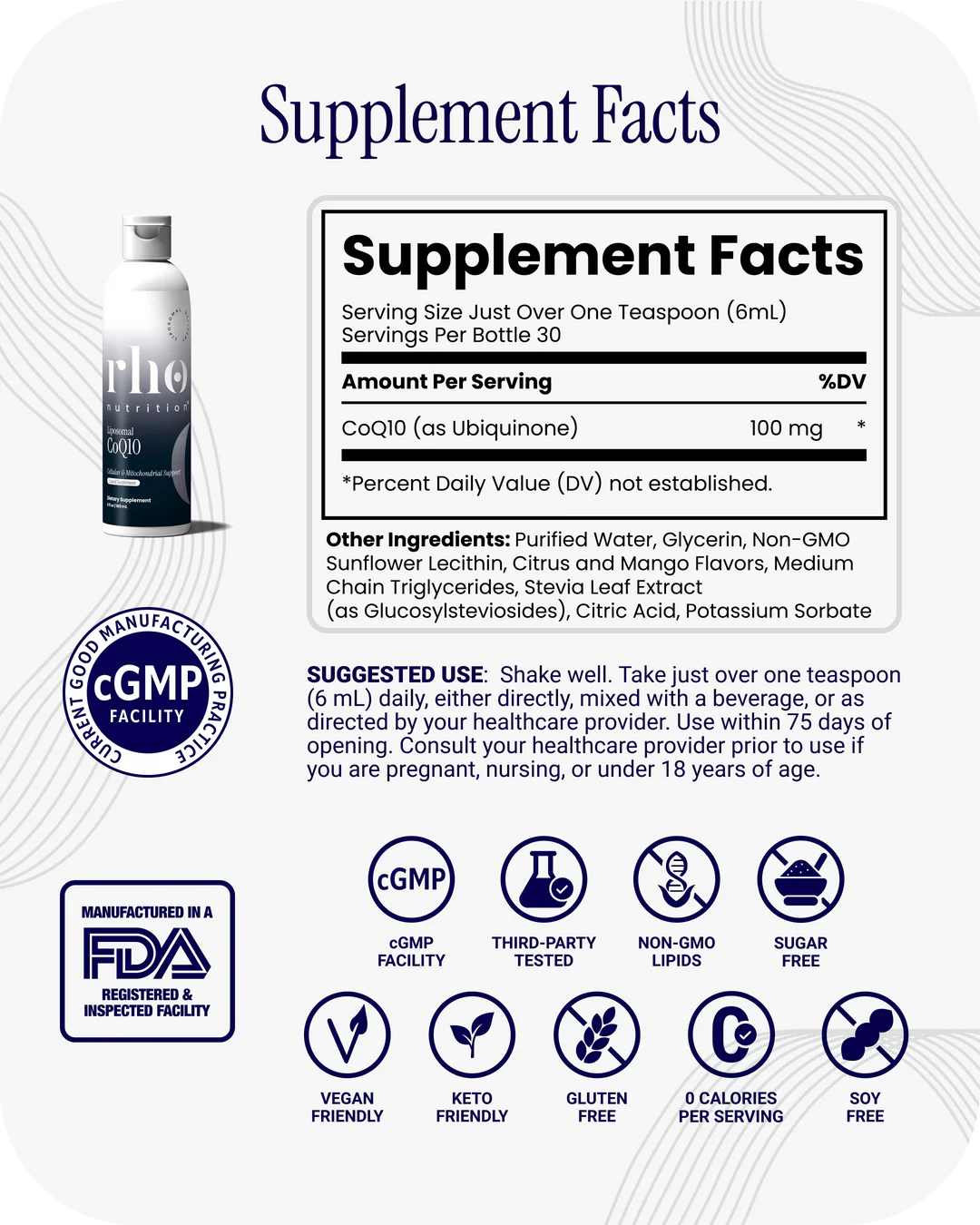 Rho Nutrition Liposomal CoQ10 supplement facts