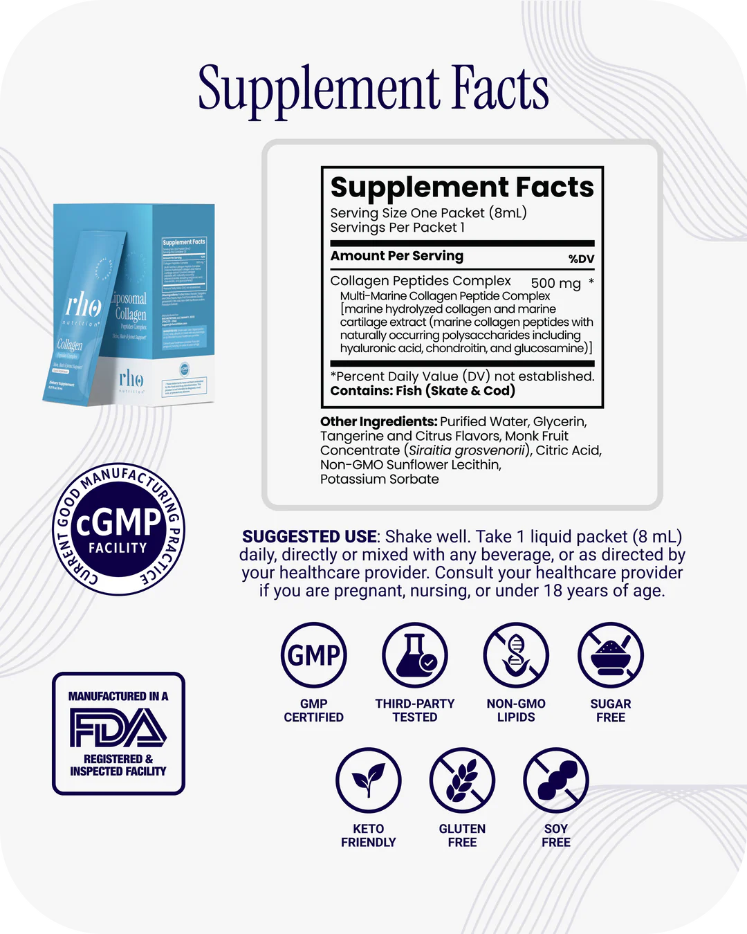 Rho Nutrition Liposomal Collagen Peptides travel packs supplement facts