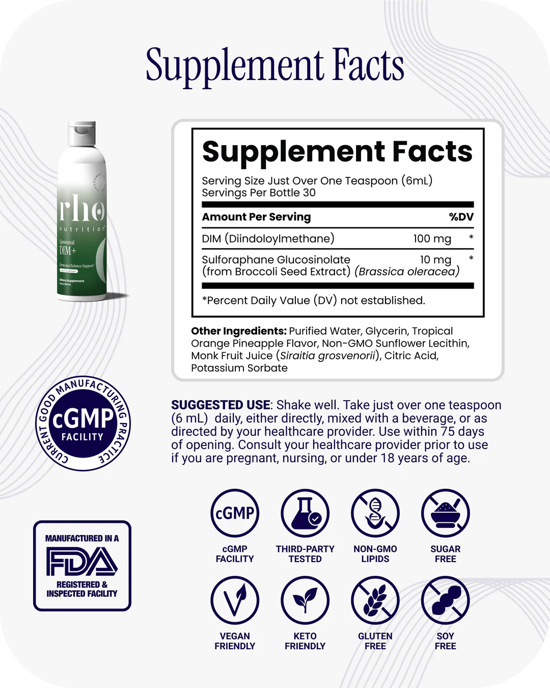 Rho Nutrition Liposomal DIM+ supplement facts