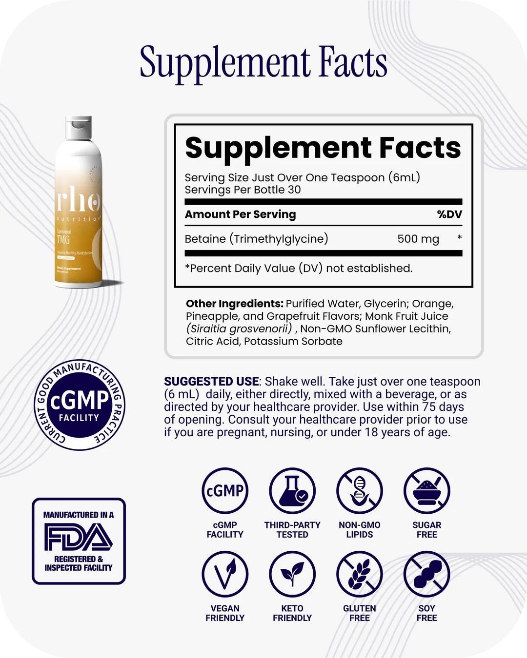 Rho Nutrition Liposomal TMG supplement facts