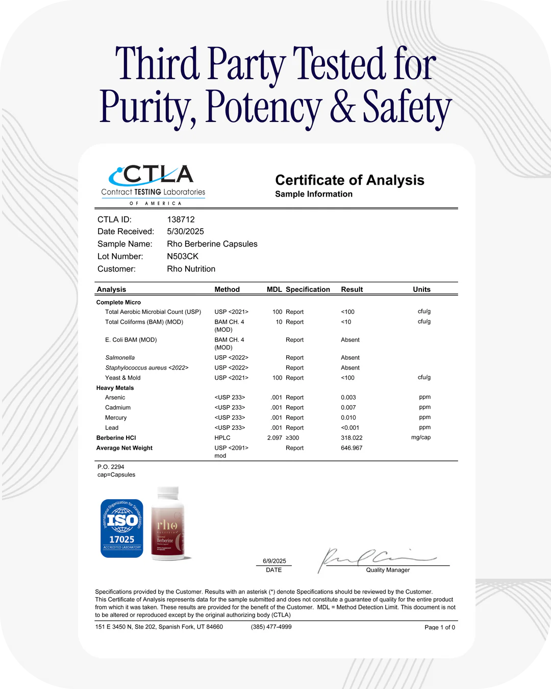 Rho Liposomal Berberine third-party tested for purity, potency, and safety
