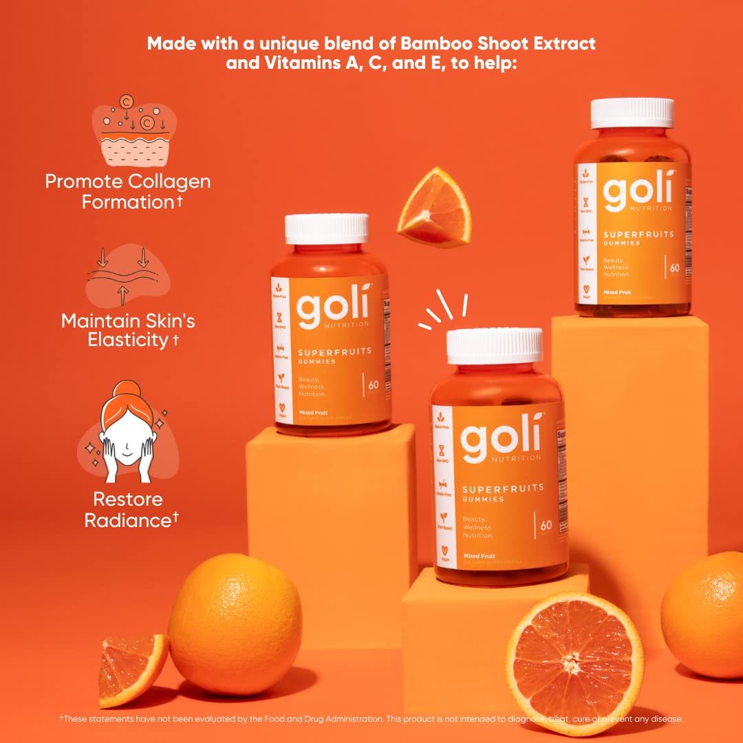Goli superfruits gummies made with vitamins A, C, and E for antioxidant support