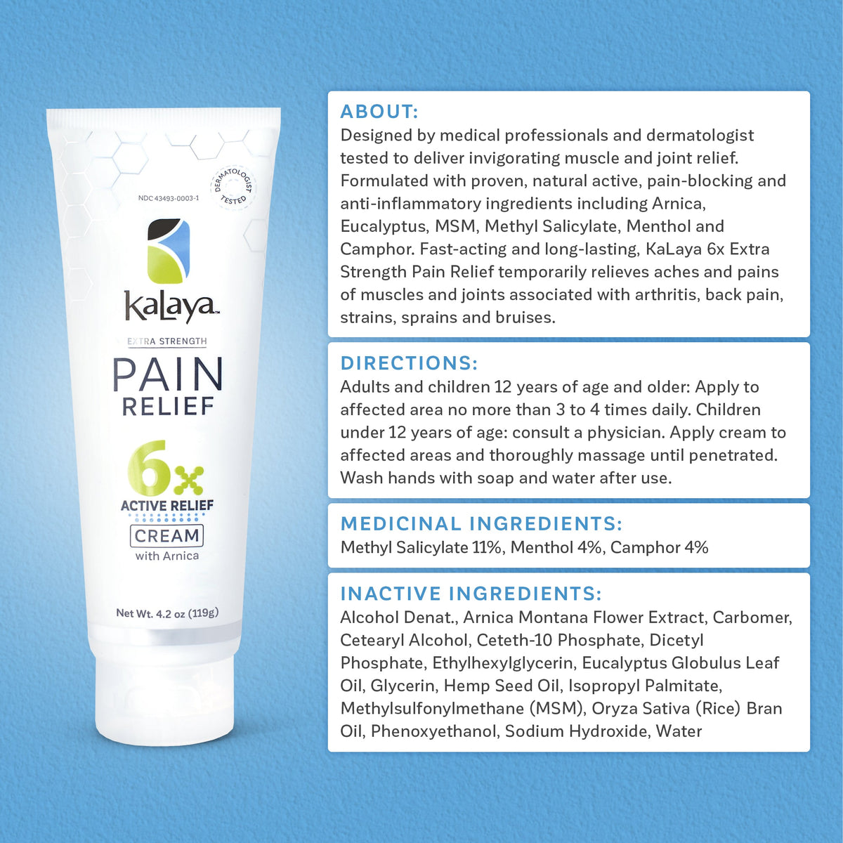 KaLaya 6x Extra Strength Pain Relief Cream (4.2 oz)