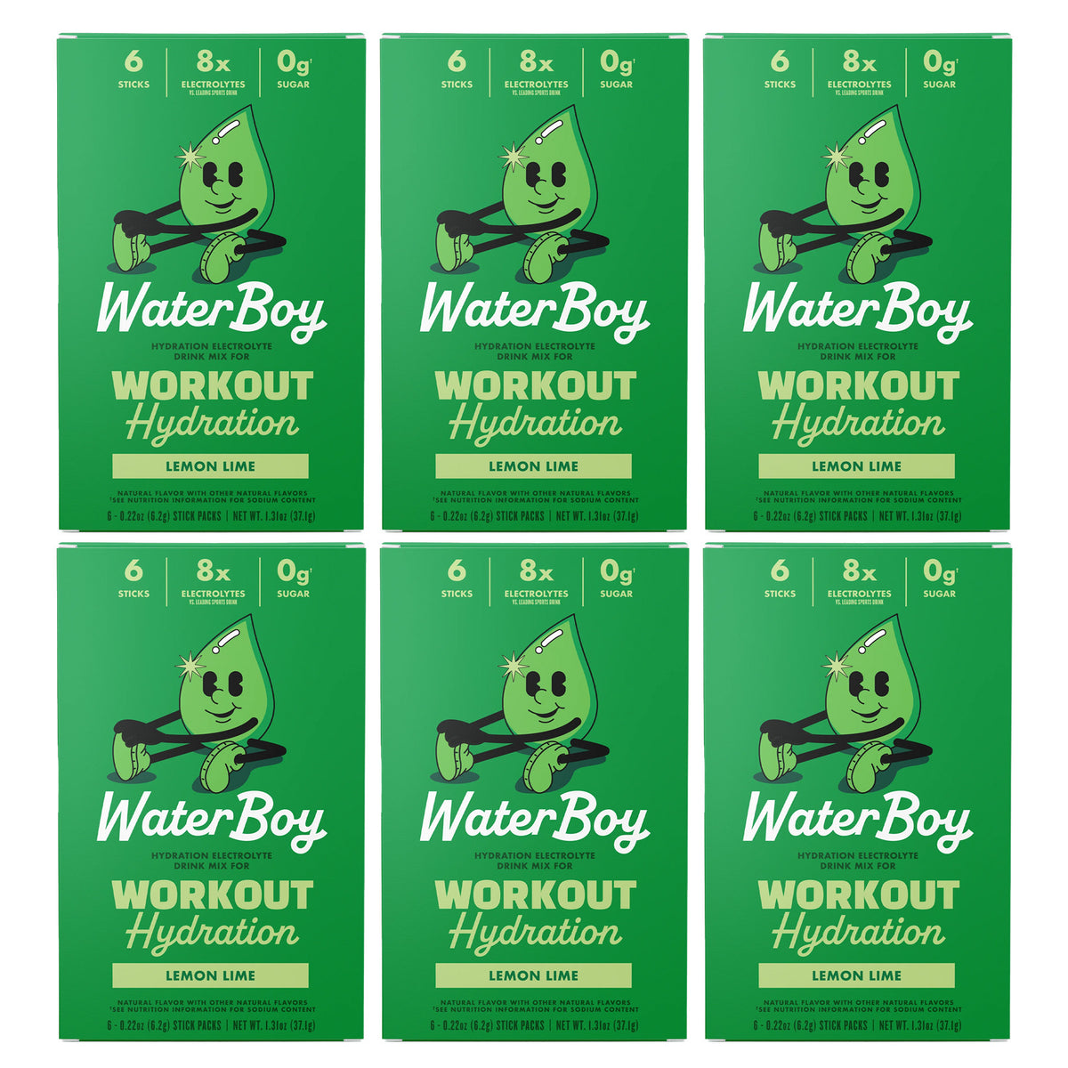 Waterboy Workout Hydration Electrolyte Drink Mix - 10 Sticks (Lemon Lime)
