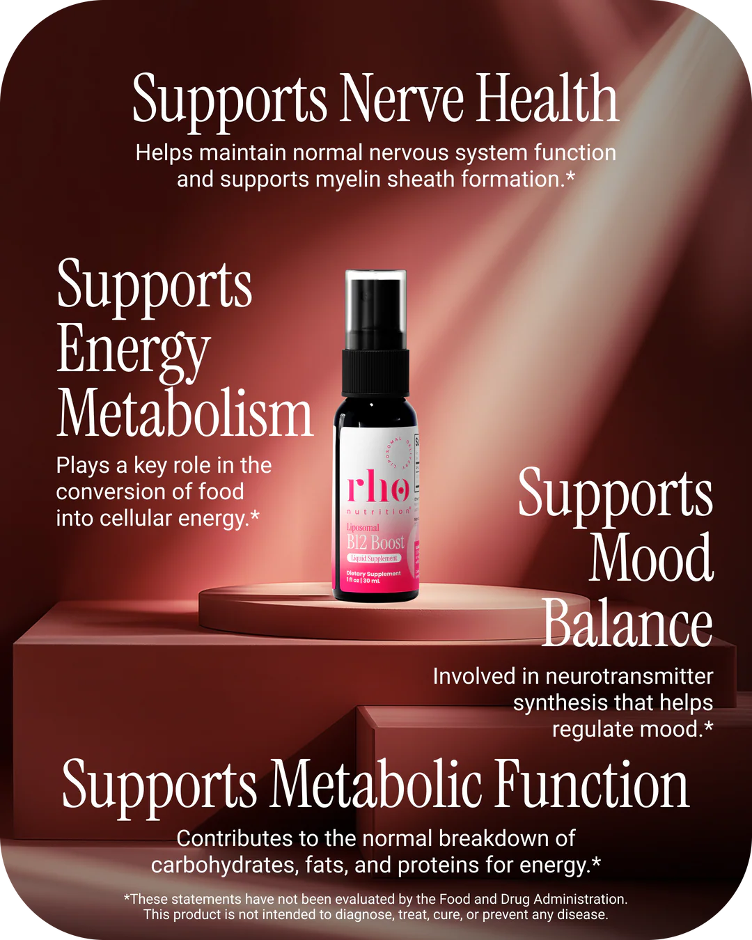 Rho Nutrition Liposomal Methyl B12 supports nerve health, energy metabolism, mood, and metabolic function