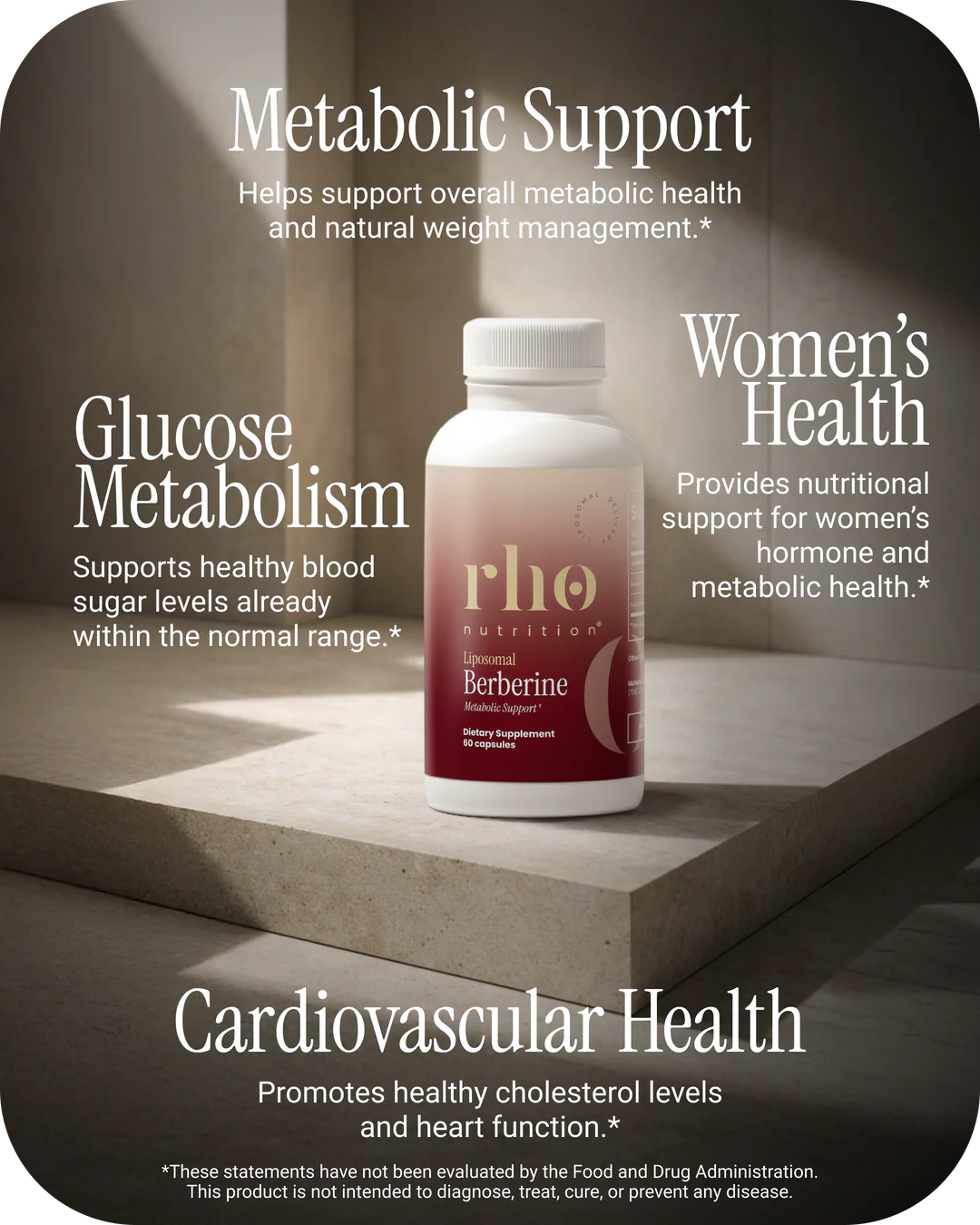 Rho Liposomal Berberine supports healthy glucose metabolism, cardiovascular health, and women's wellness