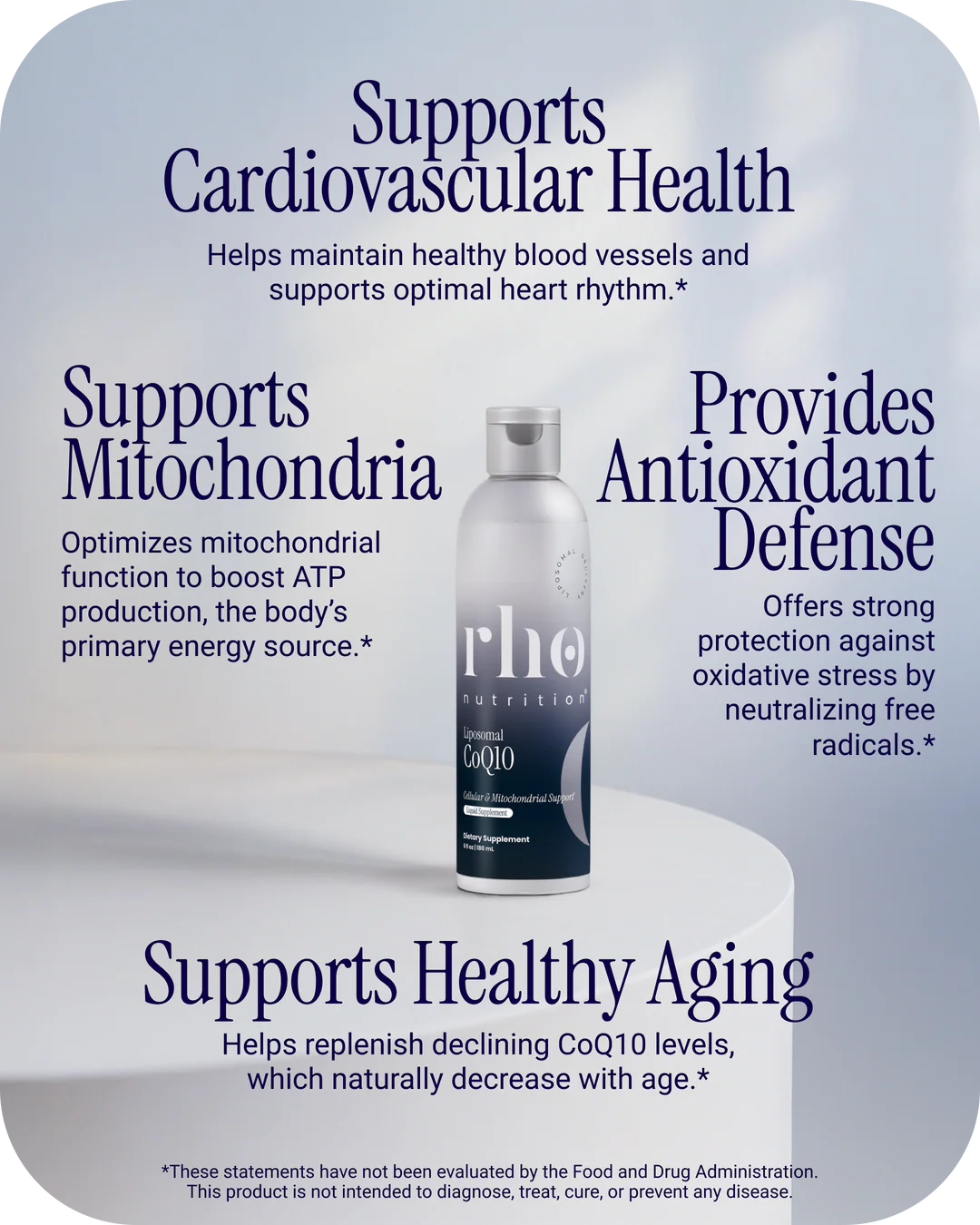 Rho Liposomal CoQ10 supports cardiovascular health, mitochondria, and healthy aging