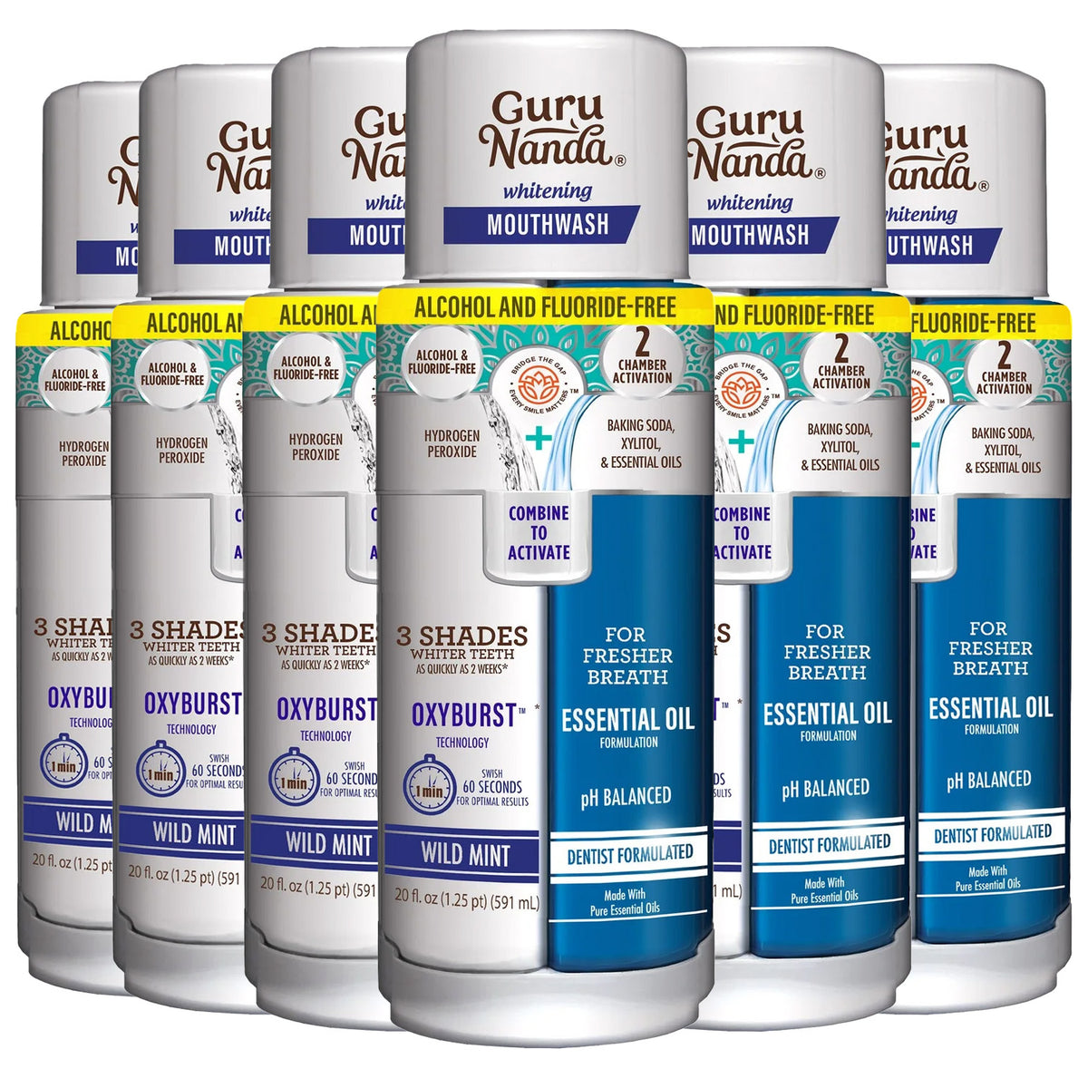GuruNanda Dual Barrel Oxyburst Whitening Mouthwash, 20 fl oz