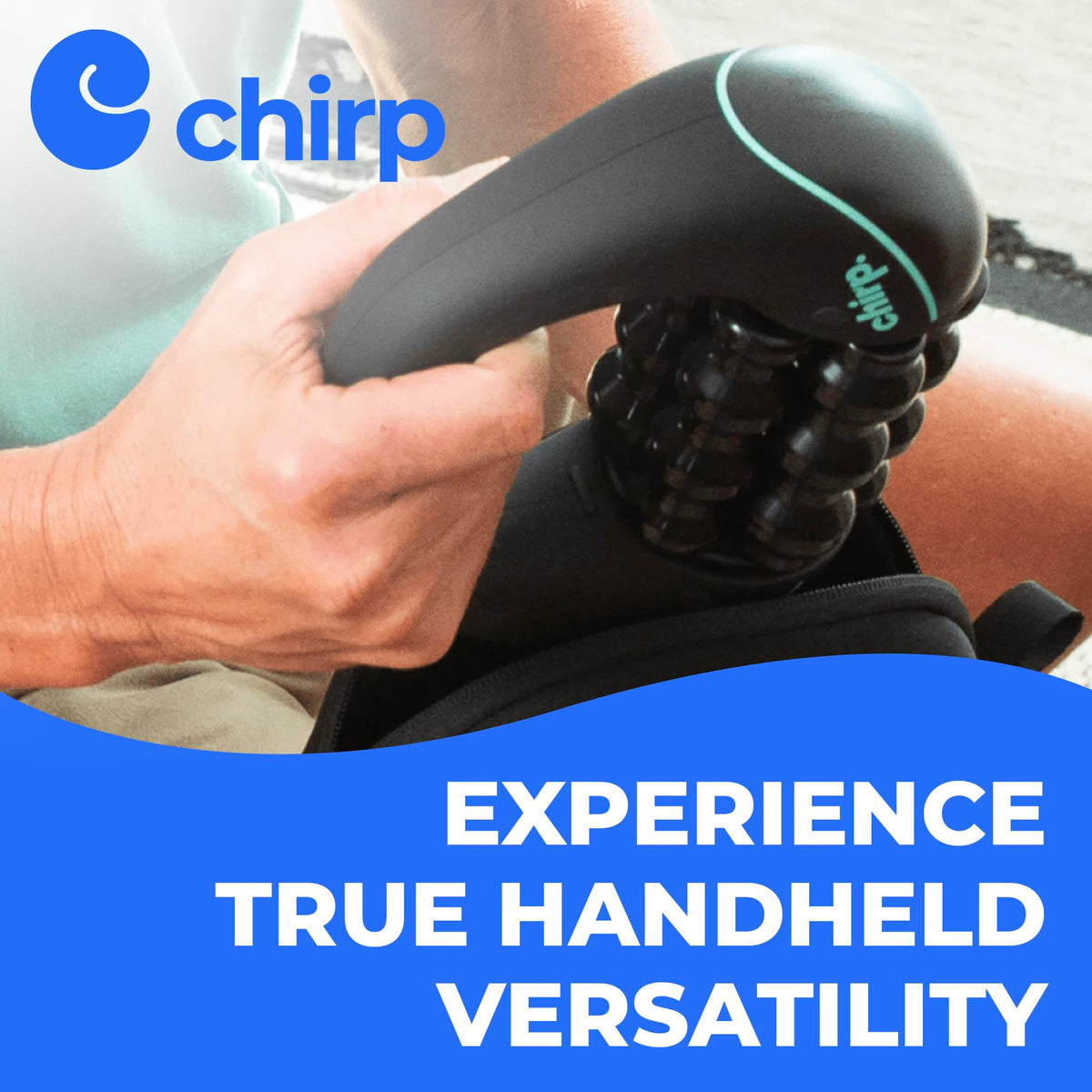 Chirp RPM Mini handheld rolling powered massager for targeted deep tissue relief