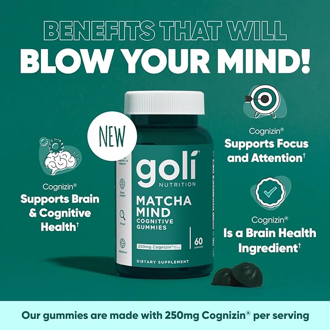 Goli matcha mind gummies for focus, cognitive support, and mental clarity