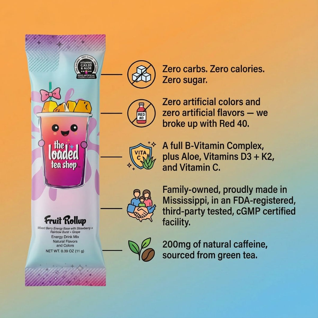 The Loaded Tea Shop Functional Energy Tea Packs Fruit Rollup