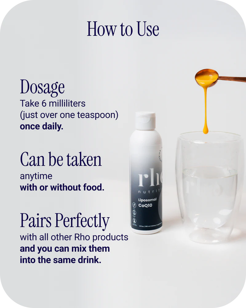 How to use Rho Liposomal CoQ10 liquid supplement dosage instructions