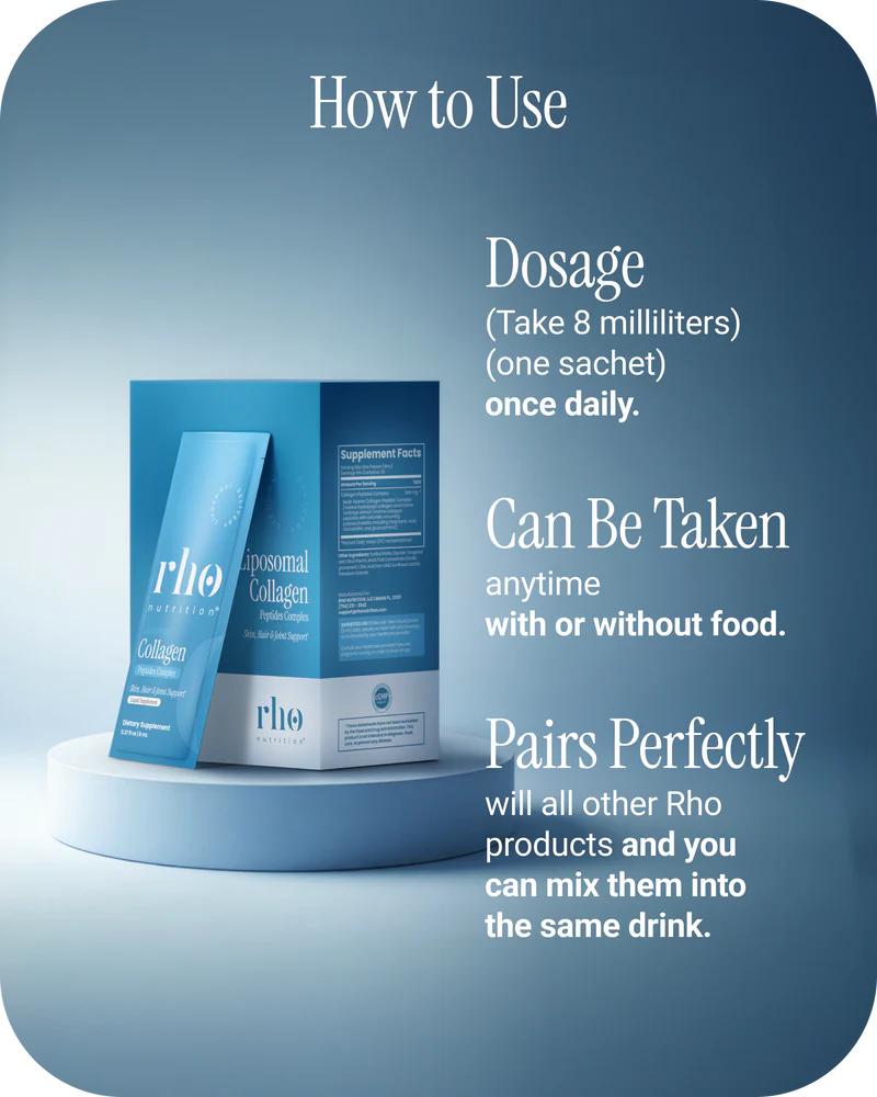 How to use Rho Nutrition Liposomal Collagen Peptides travel packs daily