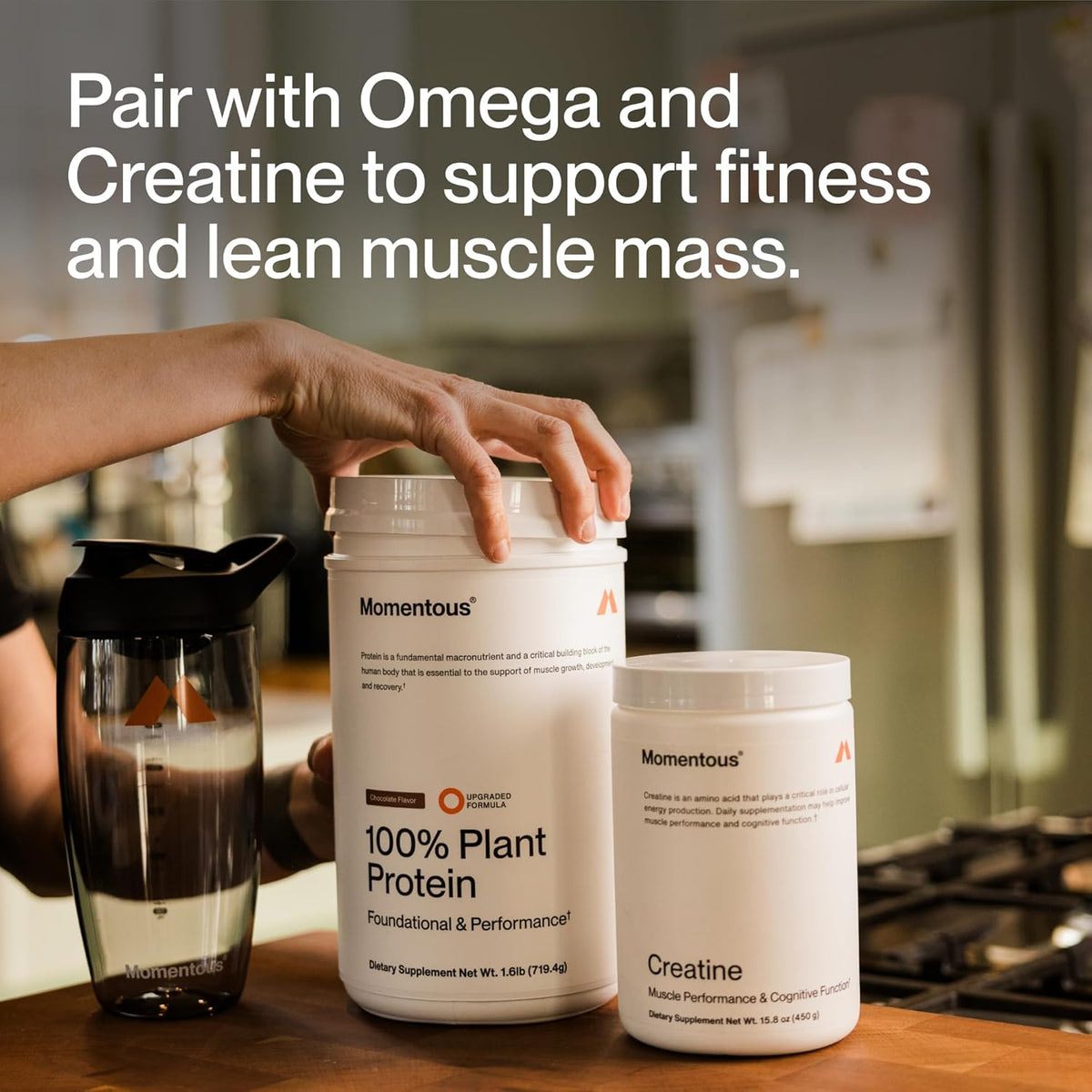 Momentous Plant Protein and Creatine supplements