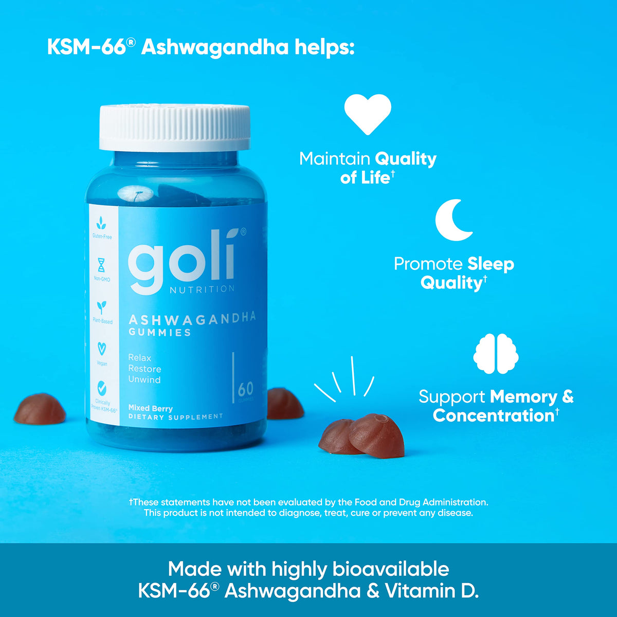Goli ashwagandha gummies for stress relief, relaxation, and mood balance