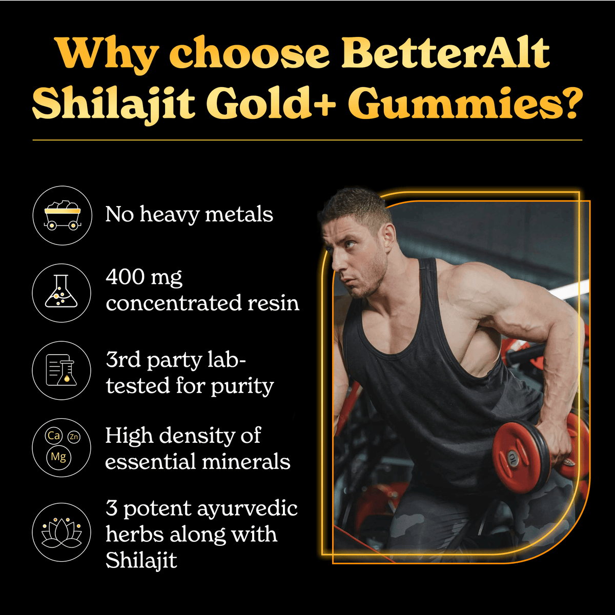BetterAlt GOLD+ Shilajit Resin Gummies w/Ashwagandha (Tamarind)