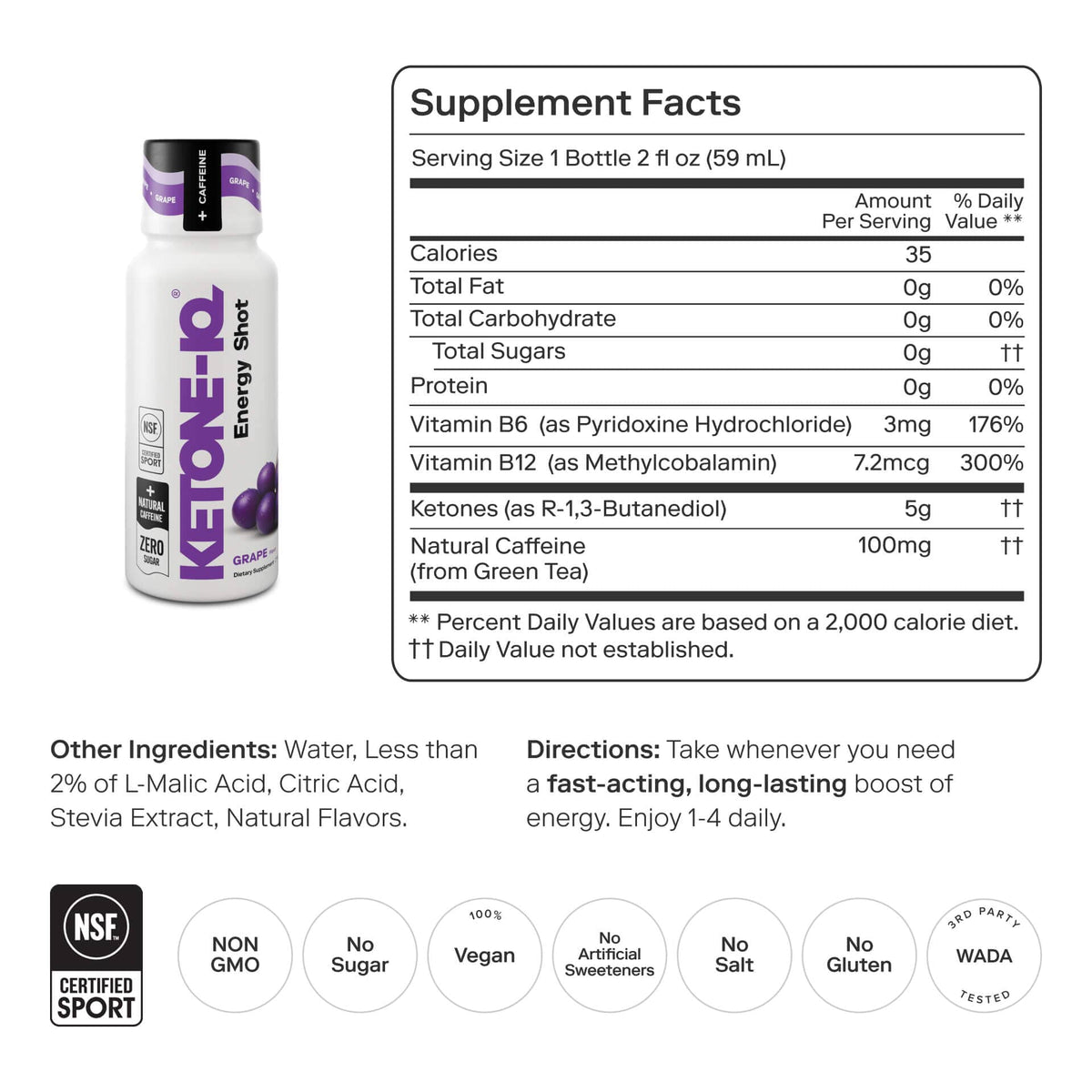 Ketone-IQ +Caffeine High Performance Energy Shot (Grape)