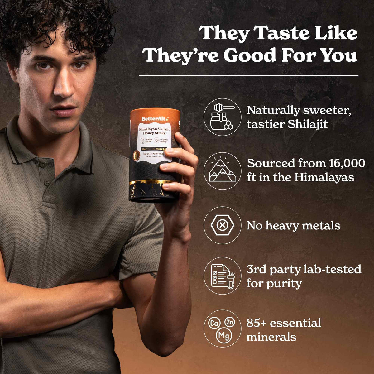 BetterAlt GOLD+ Pure Himalayan Shilajit Honey Sticks (Caramel)