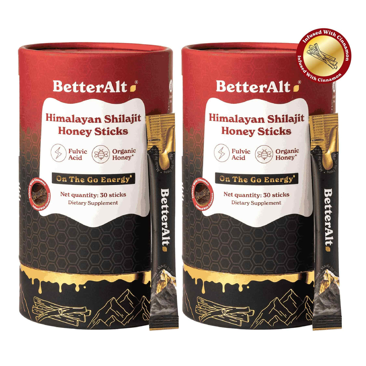 BetterAlt GOLD+ Pure Himalayan Shilajit Honey Sticks (Cinnamon)