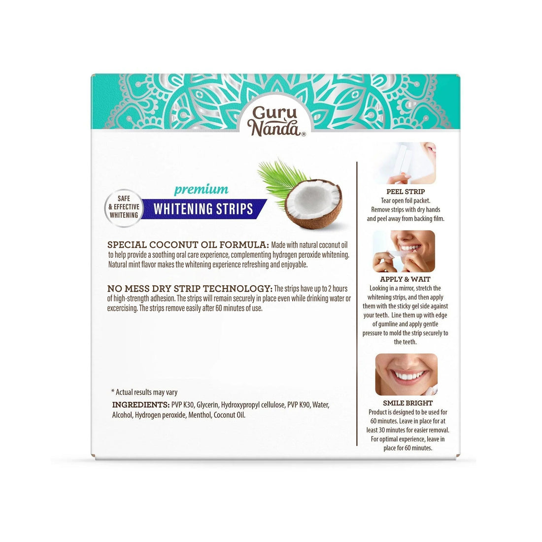 GuruNanda whitening strips with coconut oil teeth whitening kit 14 strips