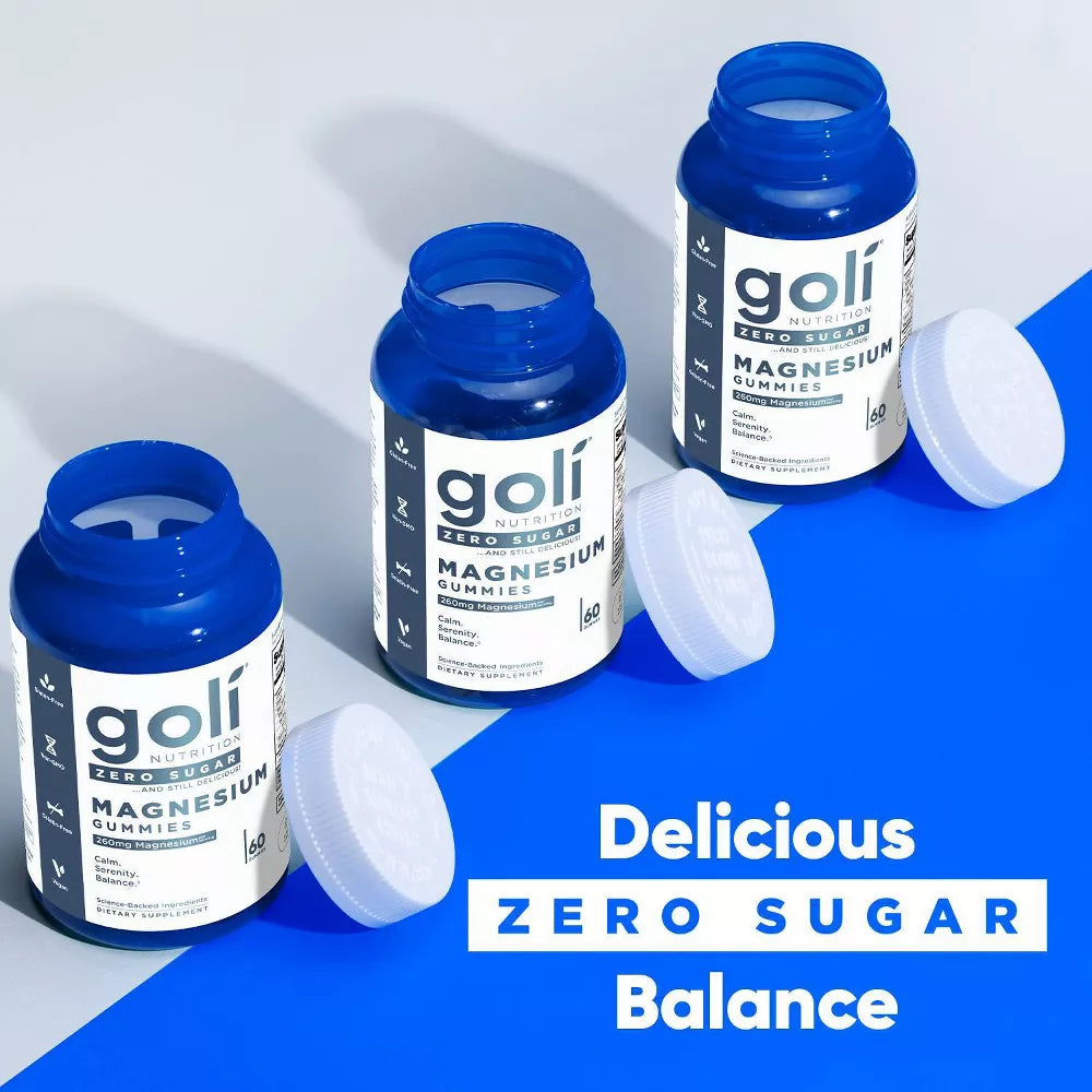 Goli Magnesium Gummies bottle with refreshing blue bottles