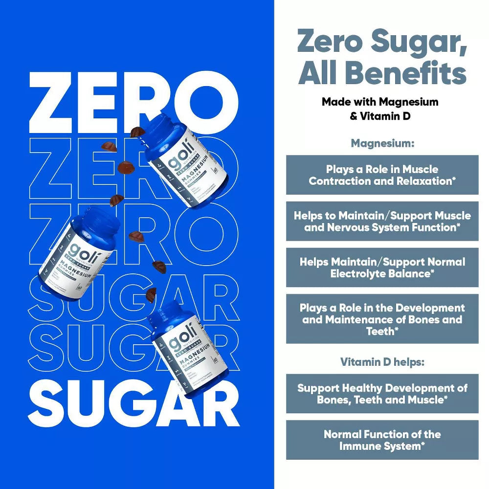 Goli Zero Sugar Magnesium Gummies benefits infographic