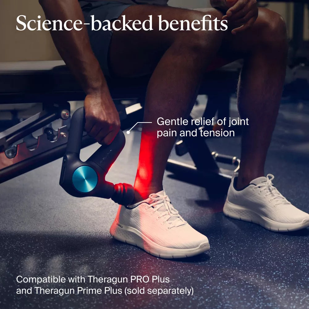 Theragun vibration therapy attachment providing gentle relief for joint pain and muscle tension