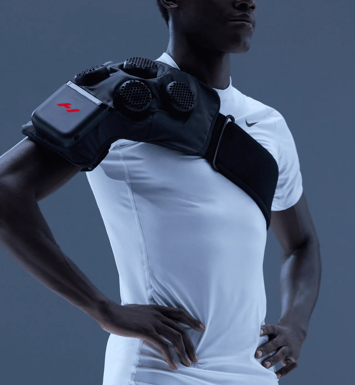 Hyperice X 2 Shoulder contrast therapy device worn by athlete
