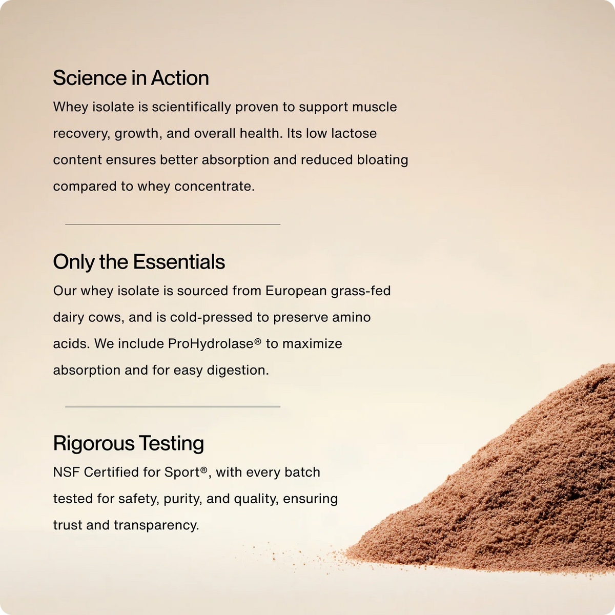 Whey protein powder with text about its benefits