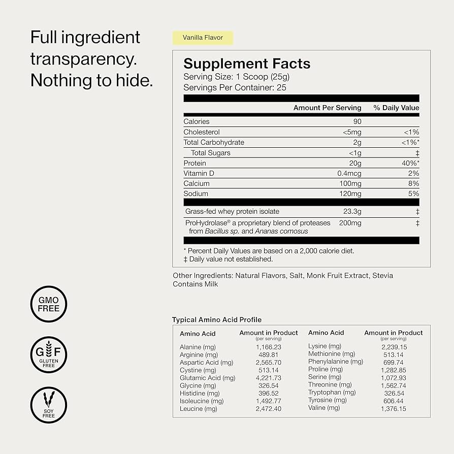 Momentous whey protein isolate ingredients and nutrition information