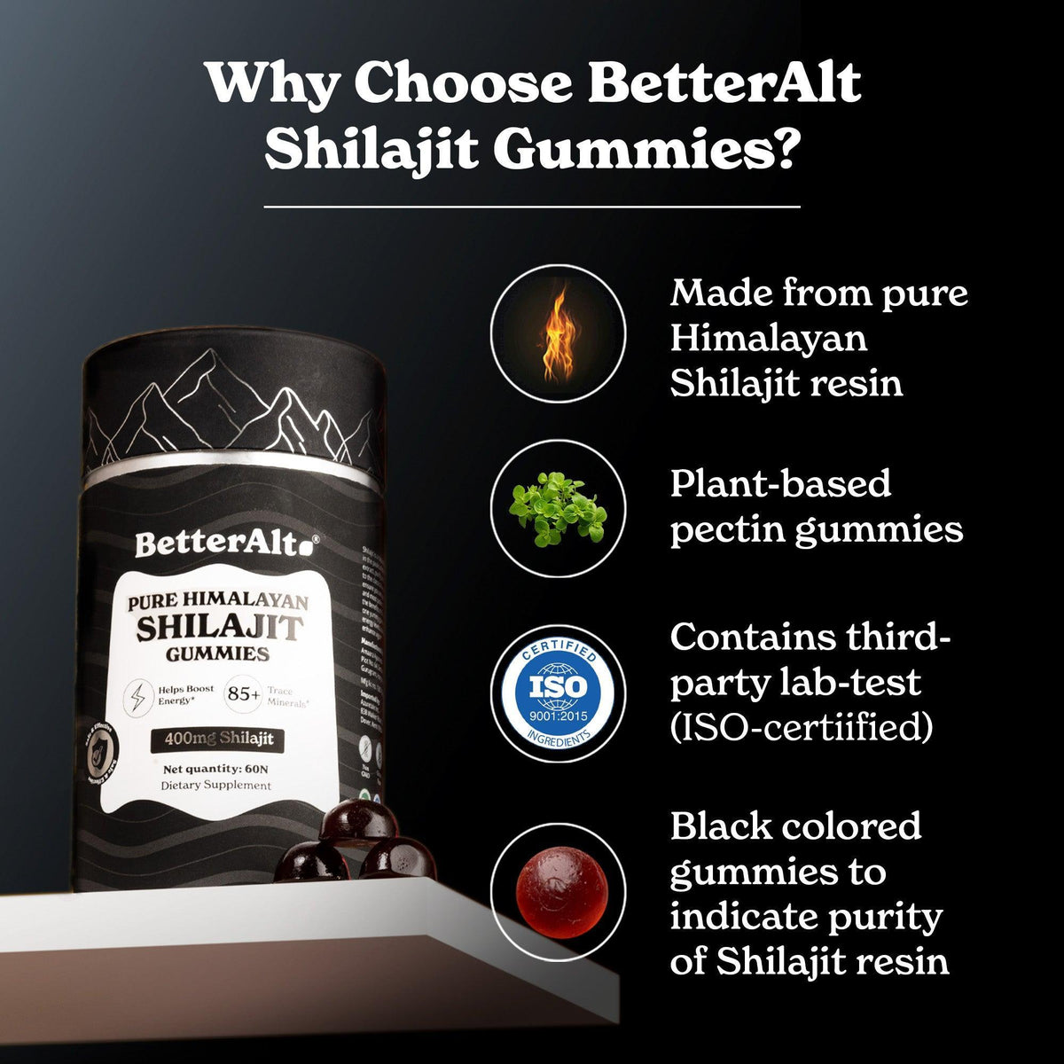 BetterAlt Pure Shilajit Resin Gummies for Energy Boost & Immune Support (Mango)